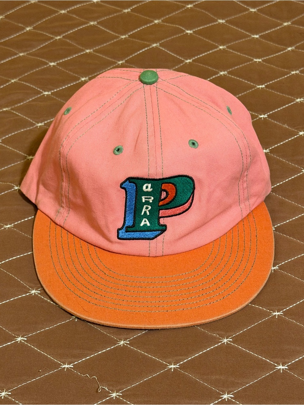 By Parra Pink and Orange Embroidered 'P' Baseball Cap